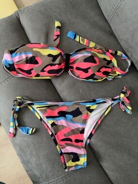 Women's Multicolor Camo Bandeau Bikini Set